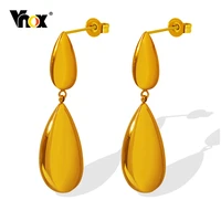 vnox womens double waterdrop pierced dangle earrings for party jewelry gold color stainless steel drop ear clips