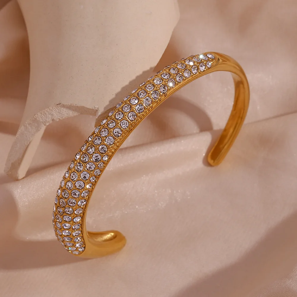 

2023 spring European and American fashion simple boom stainless steel opening asymmetrical diamond bracelet female