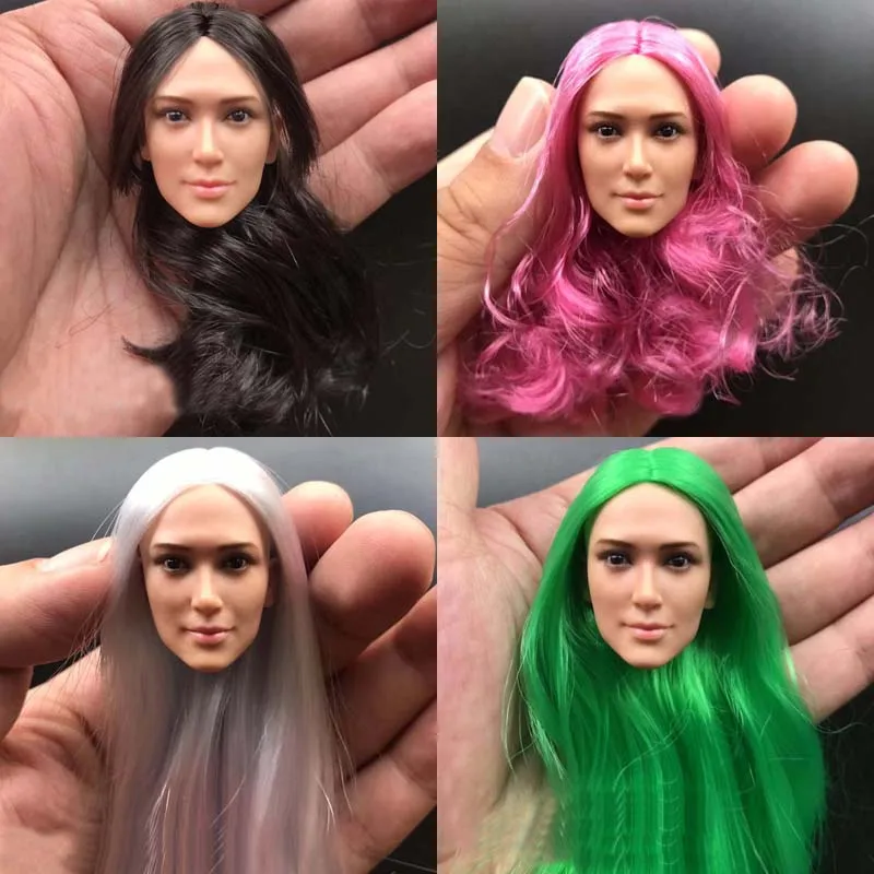 

1/6 Scale Asian Beauty Girl Head Sculpt Female Soldier Long Hair Head Carving Model Toy Collection