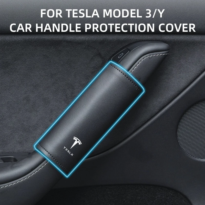 

Car Styling Door Inner Handle Cover For Tesla Model 3 Y X S Leather Auto Panel Pull Handle Protector Pad Interior Accessories