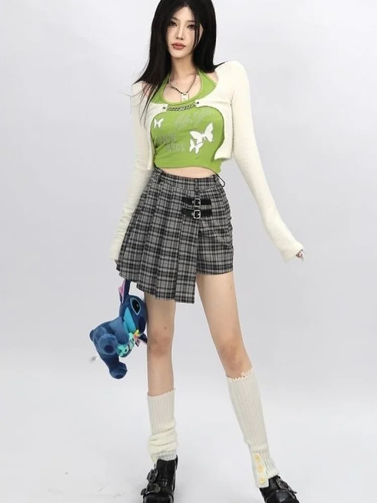 

QWEEK Harajuku Y2k футболки с лямкой через шею Cropp женские корейские модные сексуальные тонкие футболки в стиле K-POP с буквенным принтом Короткие топ...
