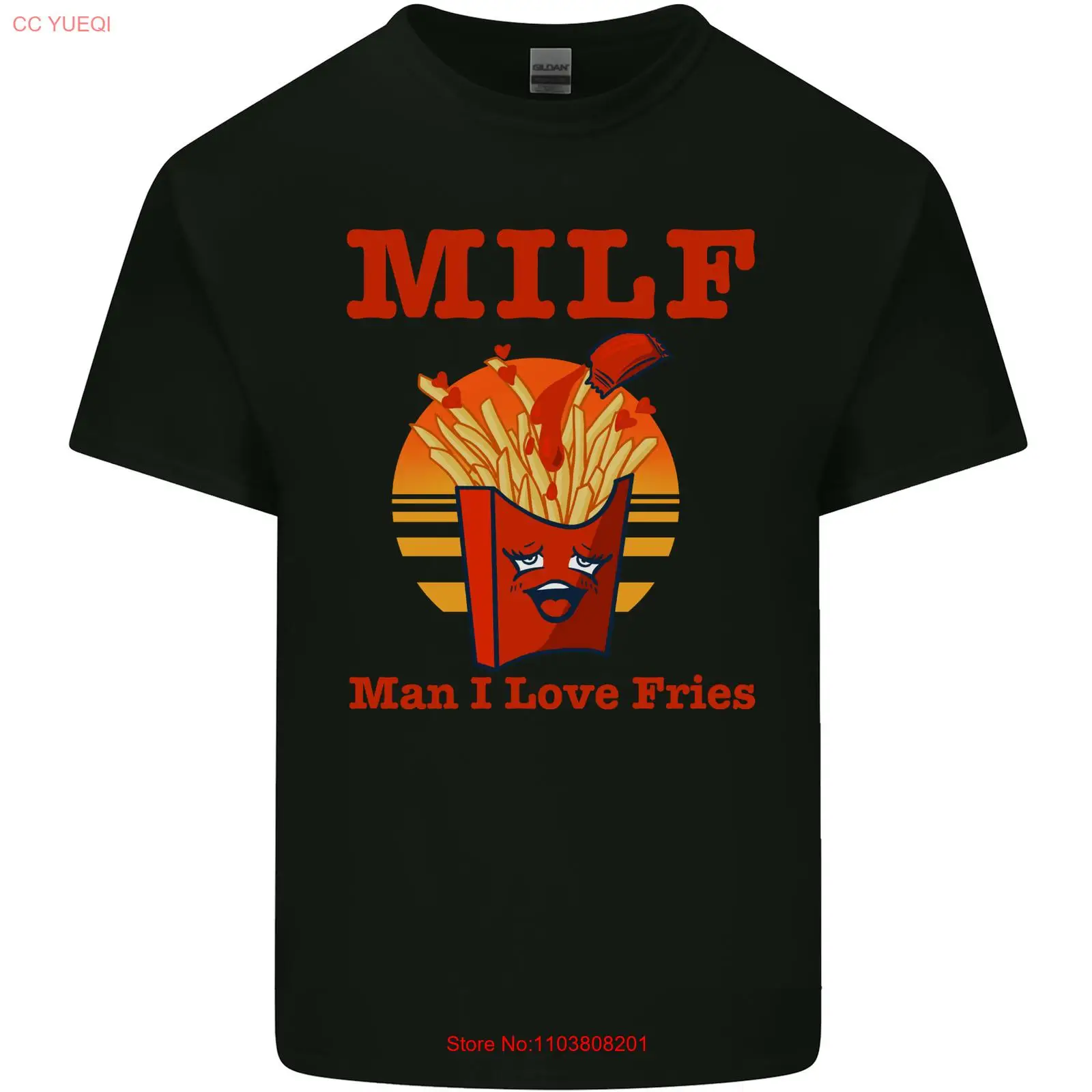 Мужская хлопковая футболка с забавной едой MILF Man I Love Fries