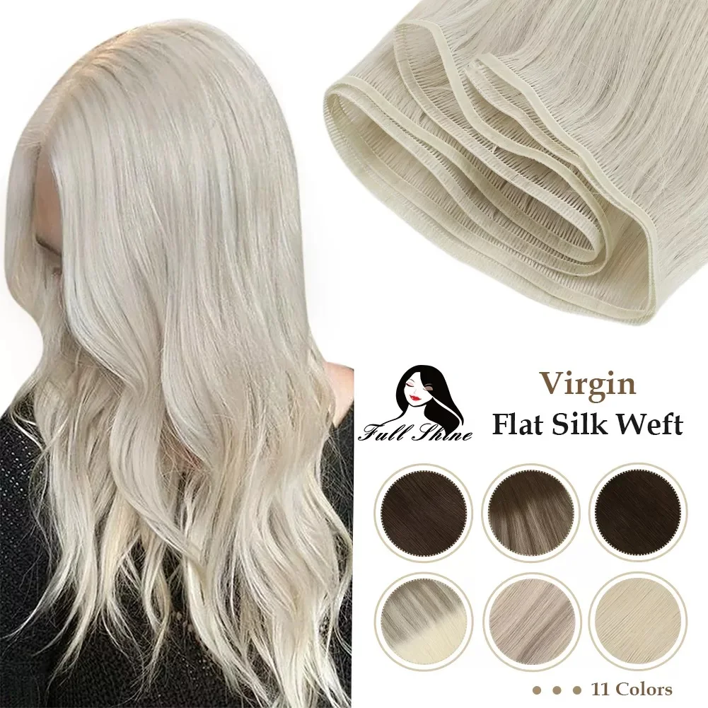 Full Shine Virgin Flat Silk Weft Sew In Hair Bundle Straight Human Hair Bundles 100% Real Human Hair Weft For Women For Salon
