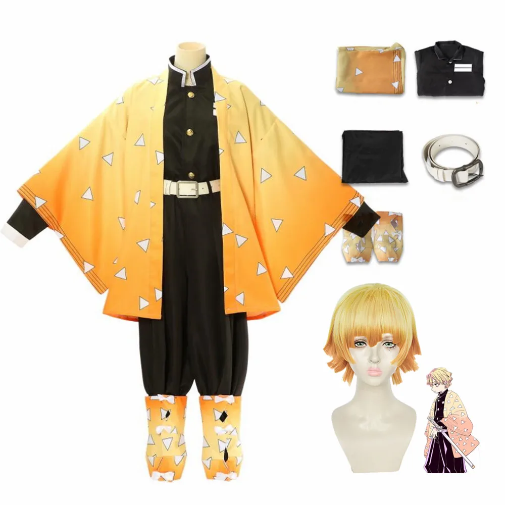 

Demon Slayer Agatsuma Zenitsu Kimetsu no Yaiba Men Yellow Adult Kids Uniform Anime Kimono Cosplay Costume