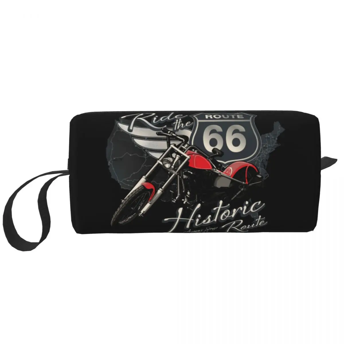 

Custom Travel Motorcycle Ride Route 66 Cosmetic Bag US Numbered Highways Makeup Toiletry Organizer Lady Beauty Storage Dopp Kit