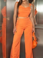 2022 spring and summer new womens solid color suit leaking waist camisole wide leg pants two piece set