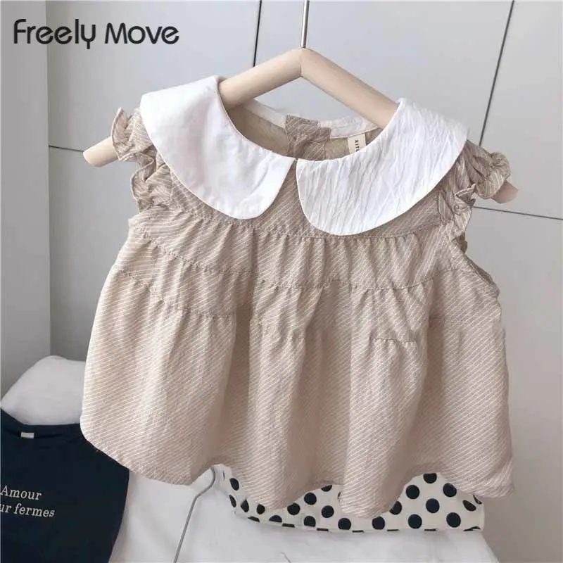 

Freely Move Kids Baby Girls Summer Sleeveless Cotton Peter Pan Collar Casual Ruched Tops Shirts Toddler Children Blouses Clothes