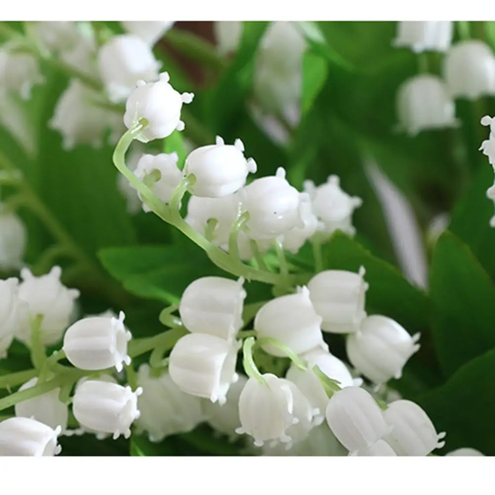 3pcs White Lily Of The Valley Fake Green Leaves Artificial Plastic Flower Small Fresh Bouquet Home Garden Wedding Decoration - купить по