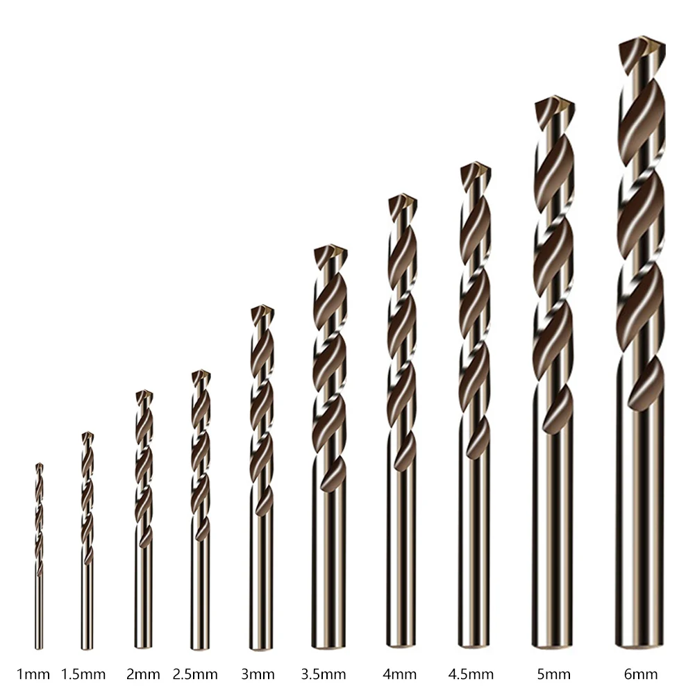

10pcs 1.0-6mm Cobalt Coated Twist Drill Bit Set HSS M35 Gun Drill Bit For Wood/Metal Hole Cutter Power Tools