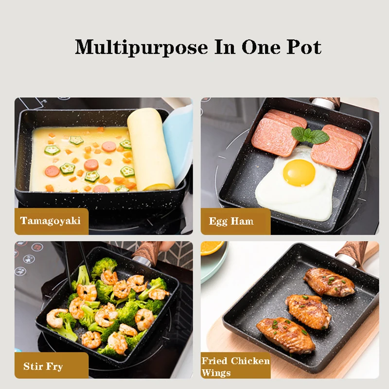 Японская омлетная антипригарная сковорода с противоожоговой ручкой плита и