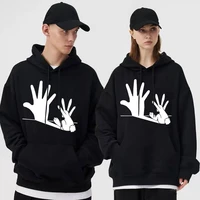aesthetic funny rabbit hand shadow print hoodie men women casual harajuku fashion sweatshirt unisex oversized vintage hoodies