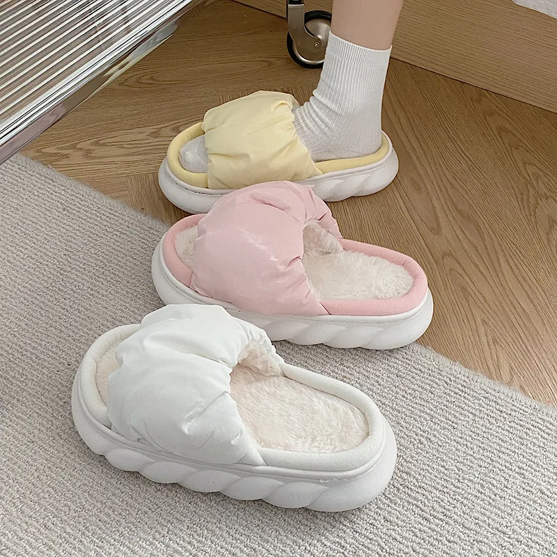 

Shoes Flock Home Slippers Women's Low Pantofle Slides Massage Soft Flat 2022 Rubber Rome PU Basic Concise Fabric Hoof Heels