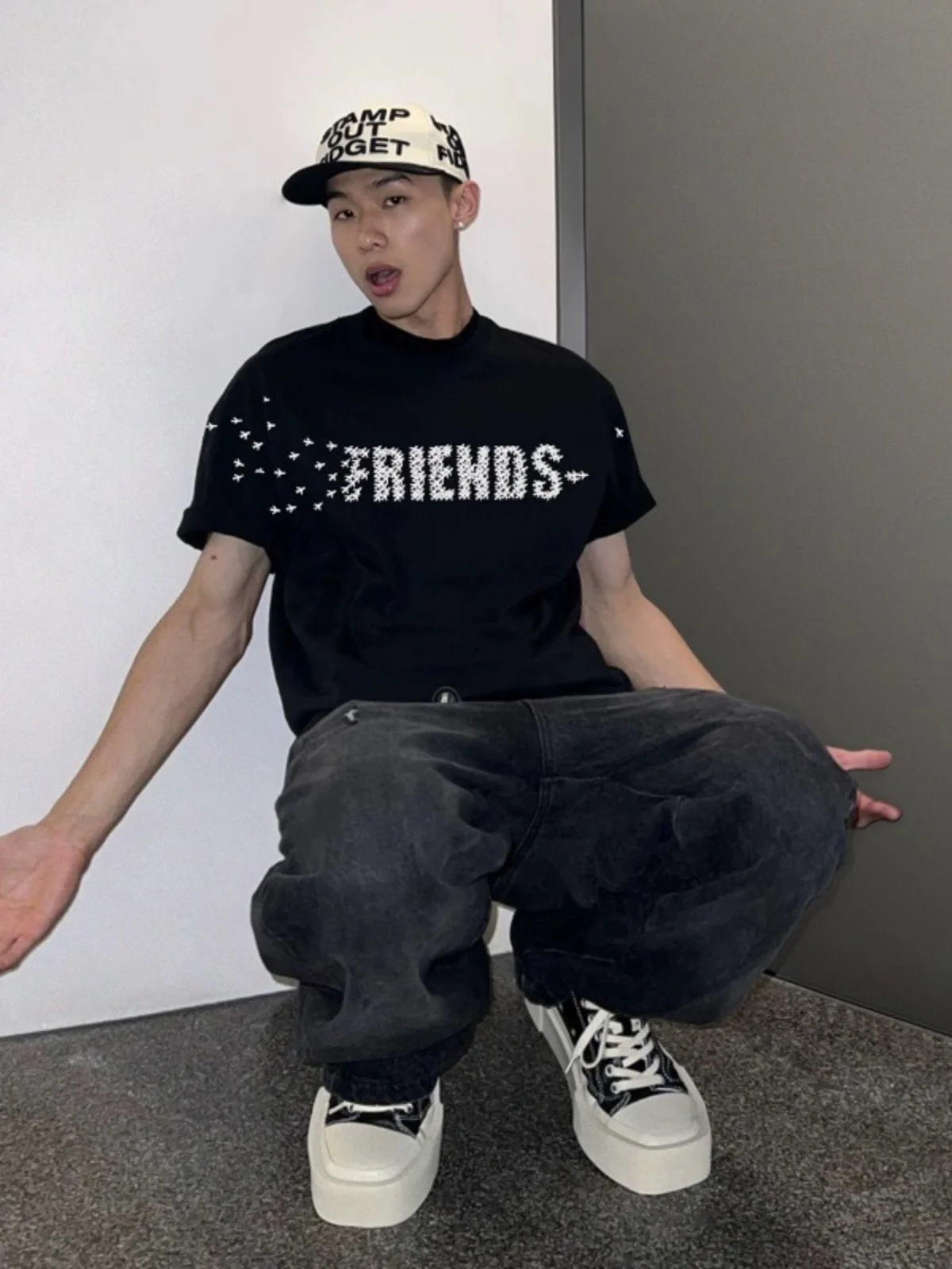 Rocky Life Small Aircraft Large V-Shaped Female Cotton Casual Fashion Brand Men's Couple Summer Short sleeve T-shirt