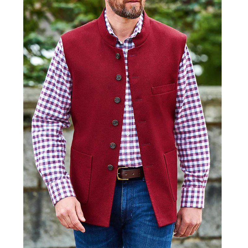 

Men's Suede Vest Stand Collar Jacket Steampunk Western Denim Vest Vintage Waistcoat