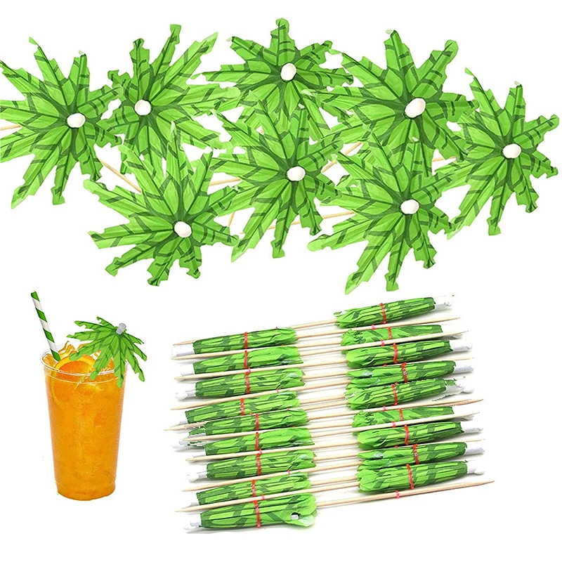 

10 Pcs Tropical Palm Tree Paper Umbrella Cocktail Food Fruit Picks Cupcake Toppers Hawaiian Birthday Party Wedding Decorations