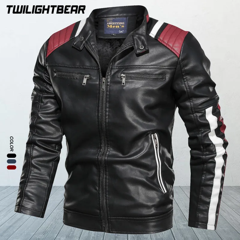 New Men's Leather Jacket Coat Male 6XL Matching Stand Collar Streetwear PU Leather Causal Bike Jacket Men Brand Clothing AF9016