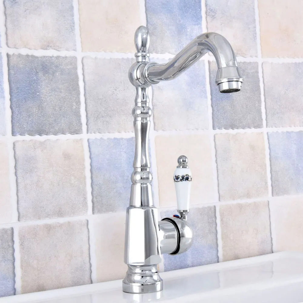 

Chrome Brass Single Handle Hole Deck Mounted Basin Faucet Swivel Spout Kitchen Bathroom Sink Cold And Hot Water Mixer Tap Dsf639