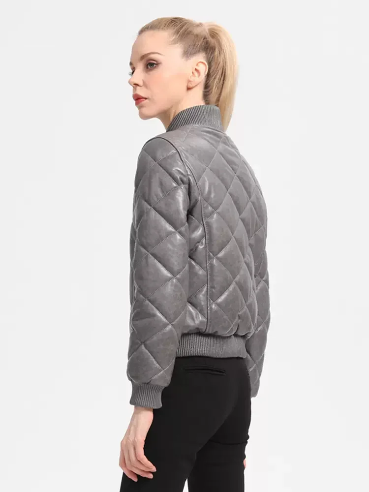 New Women Genuine Leather Coat Autumn Winter Casual Streetwear Style Thicken Sheepskin Baseball Jacket Slim Short Outerwear