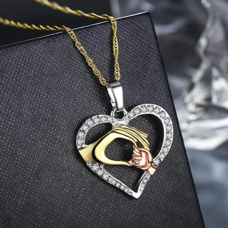 

Mom Loves Baby Hand In hand Rose Gold Silver Color Aaa Zircon Charm Necklace & Pendant Mother's Day Gift Box