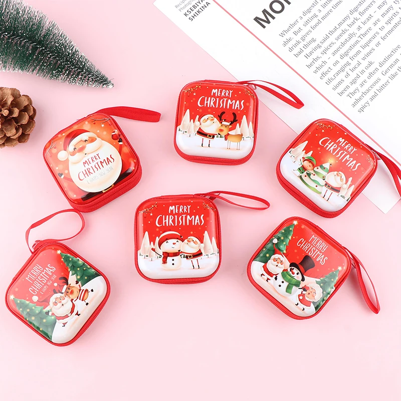 

1PC Christmas Wallet Round Zipper Bag Cartoon Coin Key Storage Bag Headphone Case Pochette Coin Pouch Christmas Gift