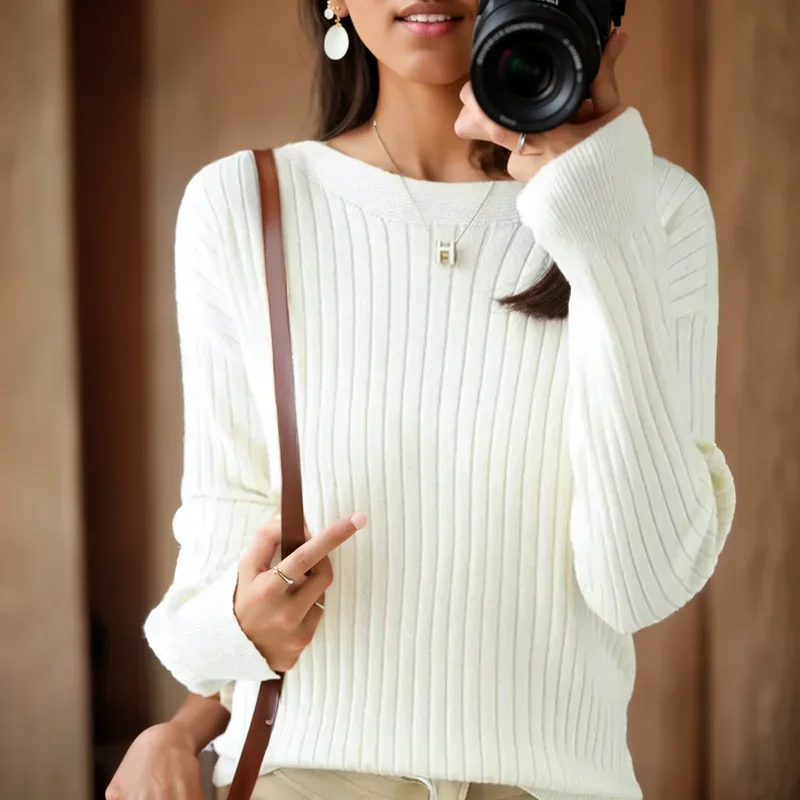 

Женский пуловер в полоску, с длинным рукавом и круглым вырезом