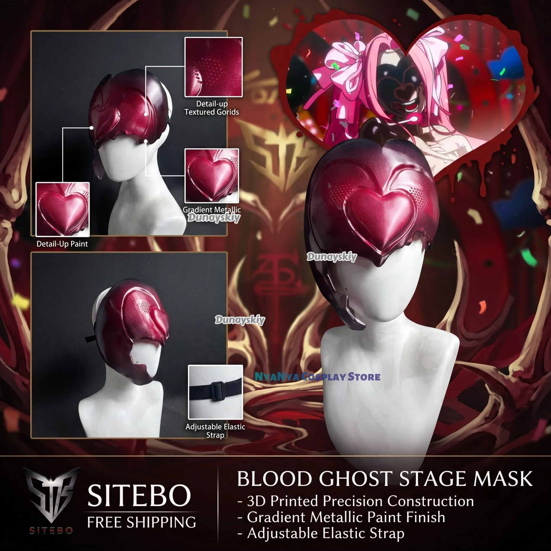 Фото Маска Zombiestage Mizi Anime Alienstage для косплея, визуальная версия, черная маска-сердце, женская маска маленького кролика, реквизит для Хэллоуина, новинка 2026 №1