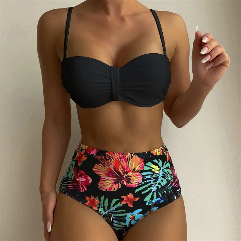 

Купальник-бикини с высокой талией, соблазнительный купальник пуш-ап, новинка 2023, женская одежда для пляжа с оранжевым цветочным принтом для зрелых летом