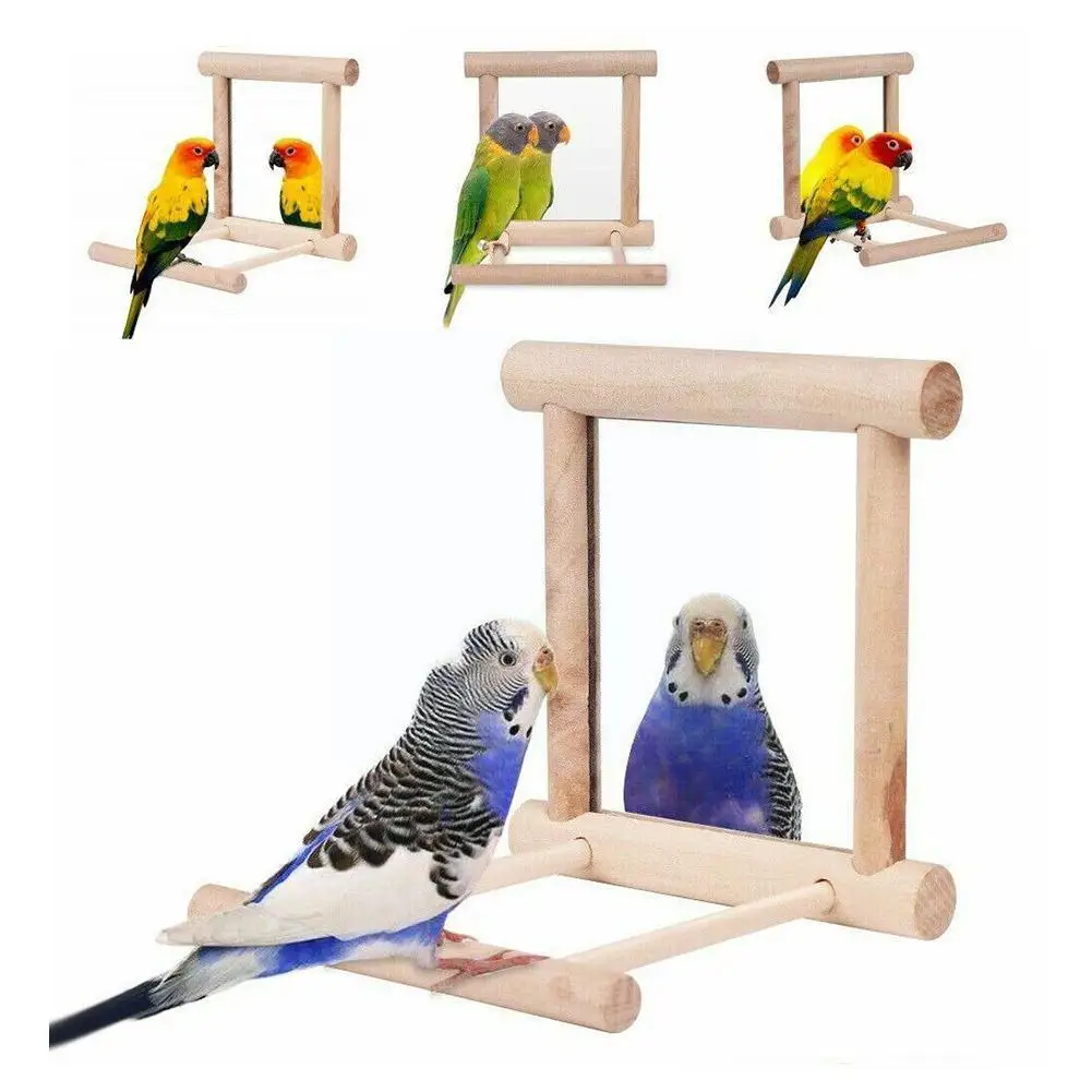 Bird Mirror Wooden Interactive Toy With Perch For Small Parrot Budgies Parakeet Cockatiel Lovebird Bird Mirror Perch P I9j4