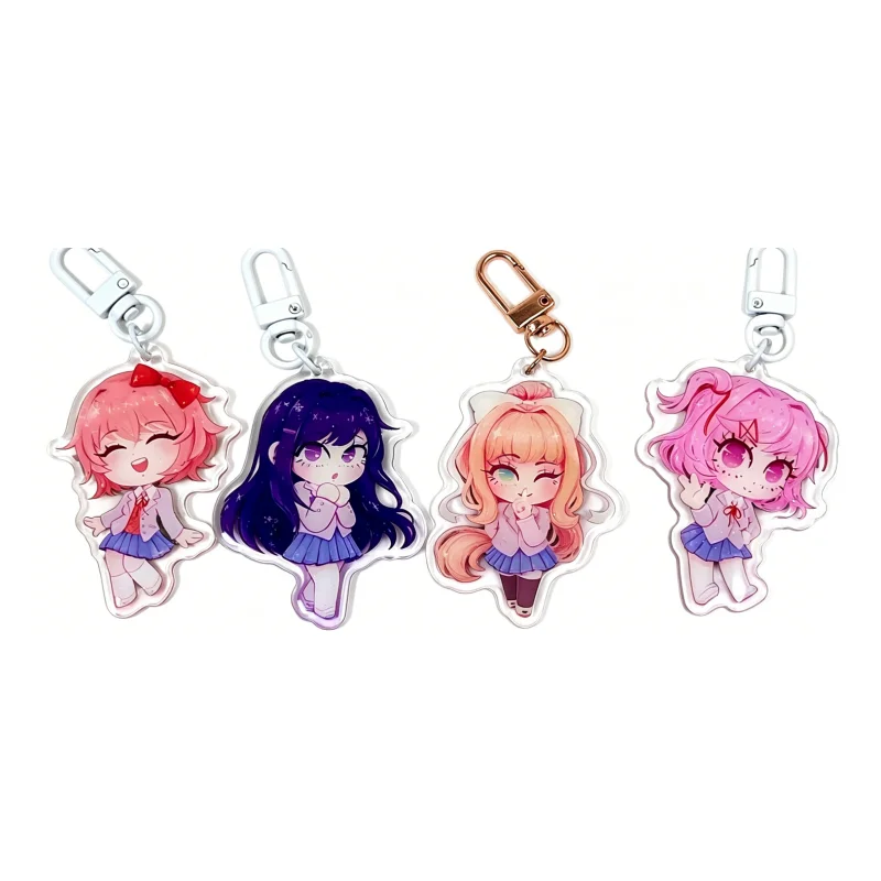 Фото Акриловый брелок DDLC с белой бронзовой застежкой: Сайори, Юри, Моника, Нацуки. Аниме-шарм для сумки, коллекционный кулон по игре, подарок для фанатов и коллекционеров. №1