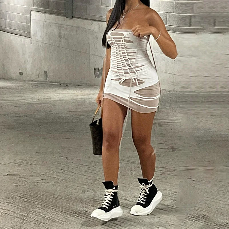 Летняя женская сексуальная одежда Zoctuo Y2K облегающее мини-платье на шнуровке без