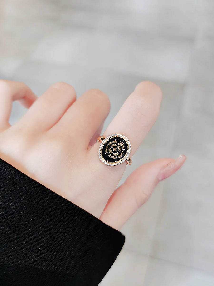 Lynnroman Fashion High-Grade Rose Ring Women Light Luxury Open Personalized Design Temperament
