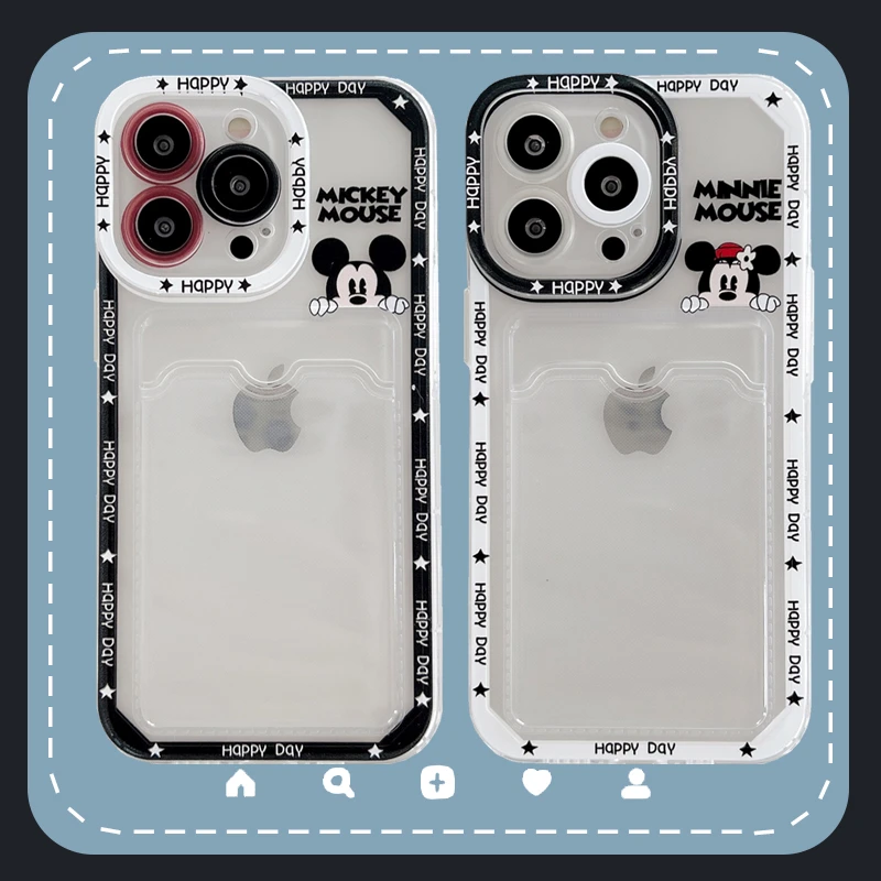 

Bandai Creative Mickey and Minnie Card Bag Clear Phone Case for iPhone 13 12 11 Pro Max Xs Xr X XsMax 8 7 Plus High Quality Case