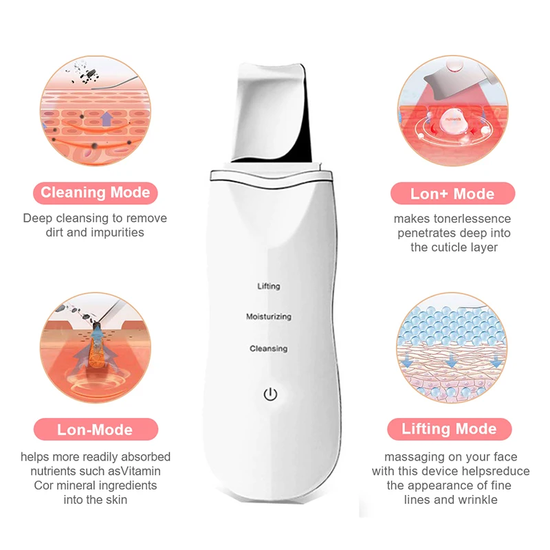 

Facial Cleaner with 3 Modes Skin Scrubber Spatula Blackhead Remover Skincare Tool Skin Scrubber Vibration Face Cleansing Lifting