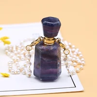 natural stone perfume bottle pendant necklace fluorite bottle long freshwater pearl bead chain for party birthday gift17x38x13mm