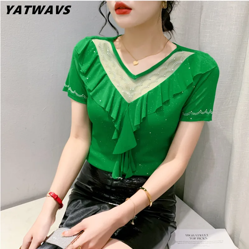 Женская Сетчатая футболка с коротким рукавом облегающая эластичная Футболка