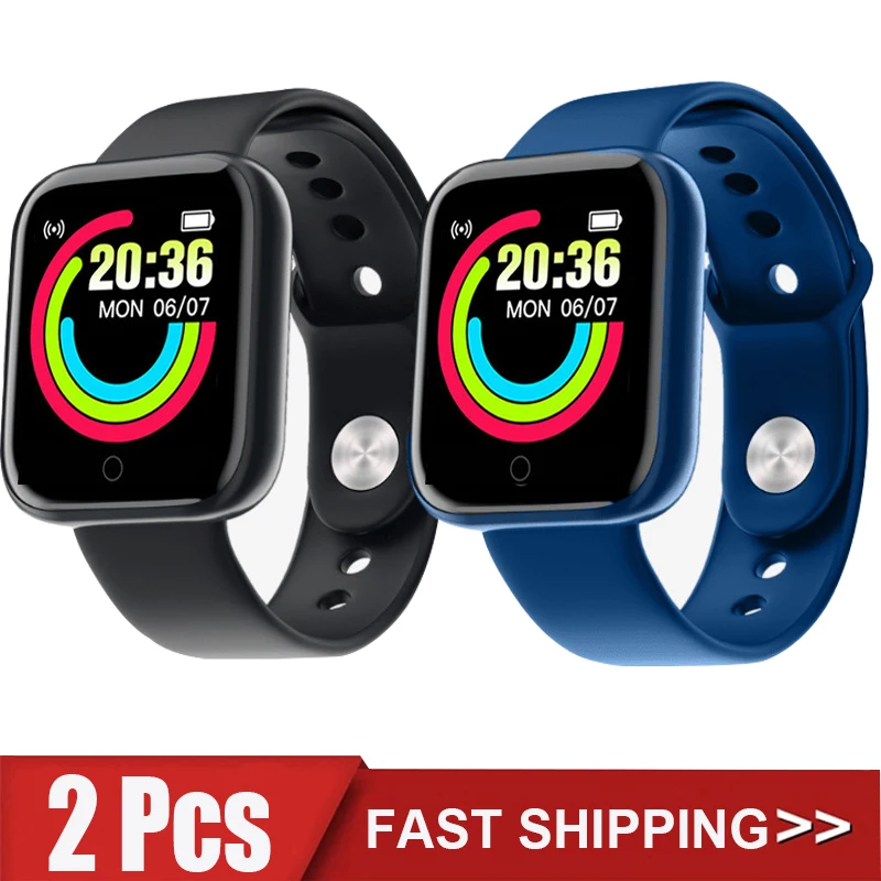 2Pcs D20 Smart Watch Men Women Digital Watches Bluetooth Sport FitnessTracker Pedometer Y68 Smartwatch for Android Ios Xiaomi