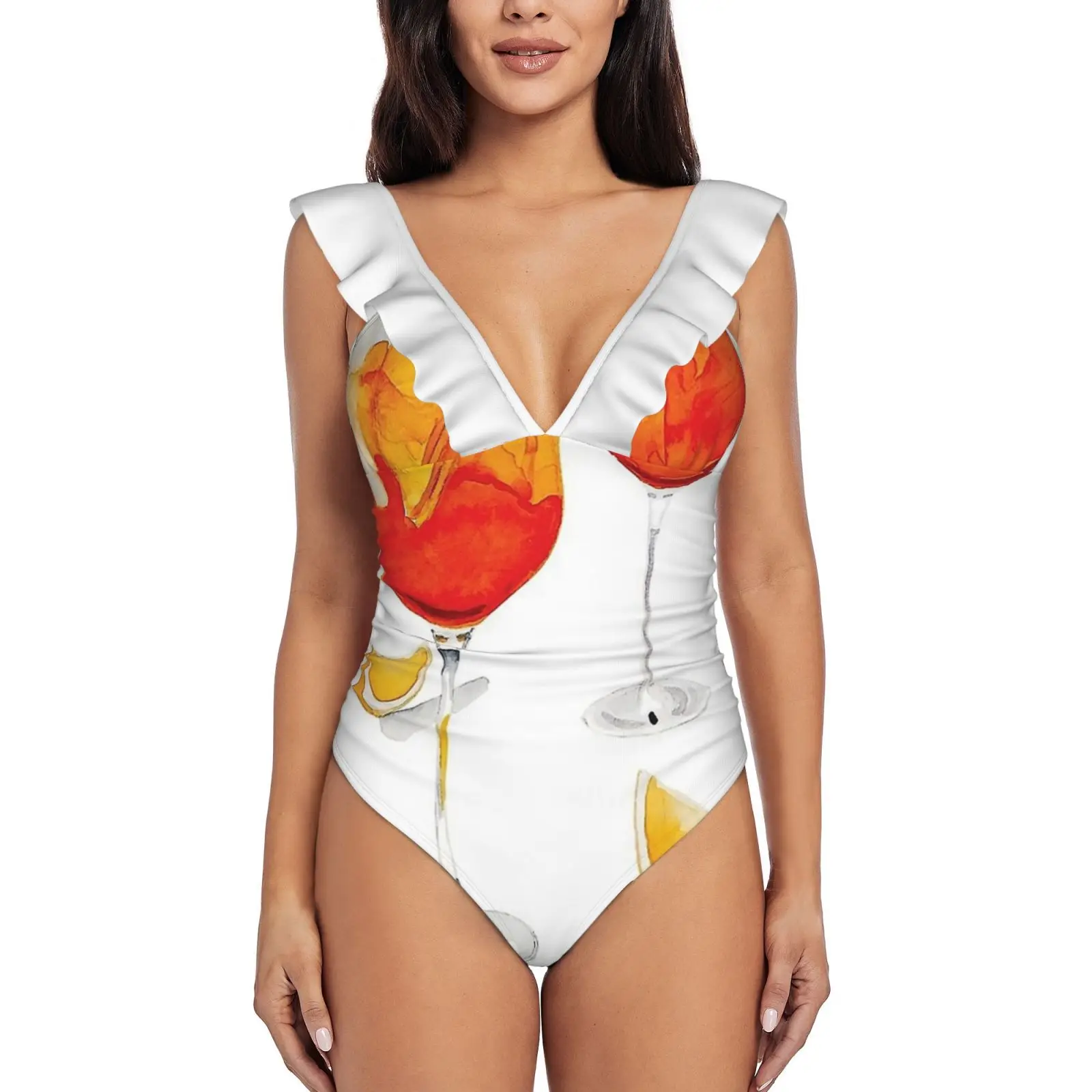 

Оранжевый слитный купальник Spritz, женский купальник, монокини с оборками, купальный костюм, пляжная одежда Spritz, винтажный, ретро, оранжевый