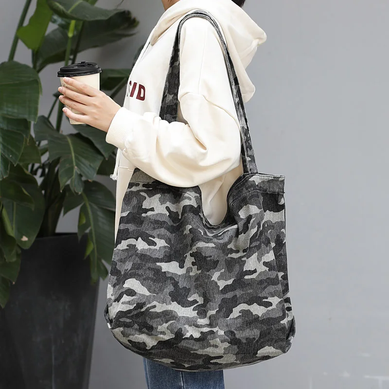 2022 New Causal Fashion Camouflage Women's Canvas Bag Large Korean Designer Shoulder Ladies Bag Student Shopping Bag