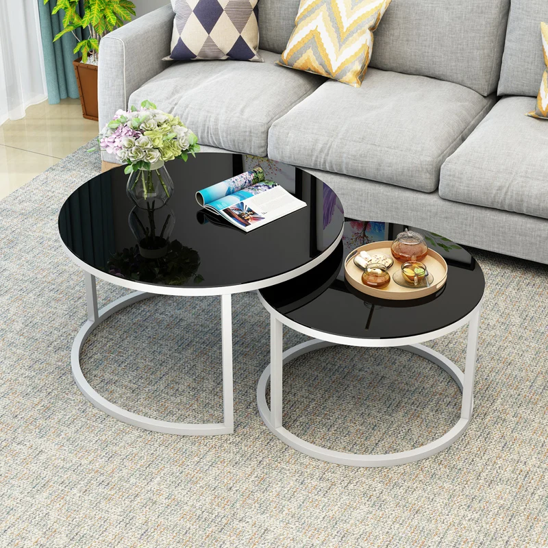 

Two Round Coffee Tables Nordic Living Room Home Creative Wrought Iron Side Table Tea Table Corner Table Tempered Glass Desktop