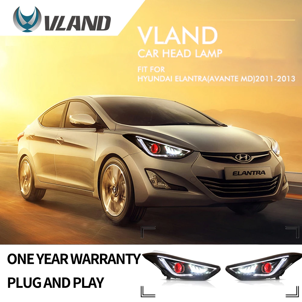 

VLAND For 2012-2015 Hyundai Elantra LED Headlights LED DRL Demon Eyes Projector A Pair