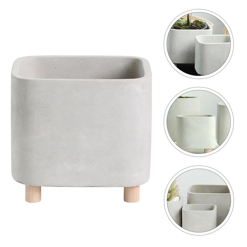 

1Pc Cement Flowerpot Desktop Flowerpot Adornment Home Flowerpot (Light Grey)