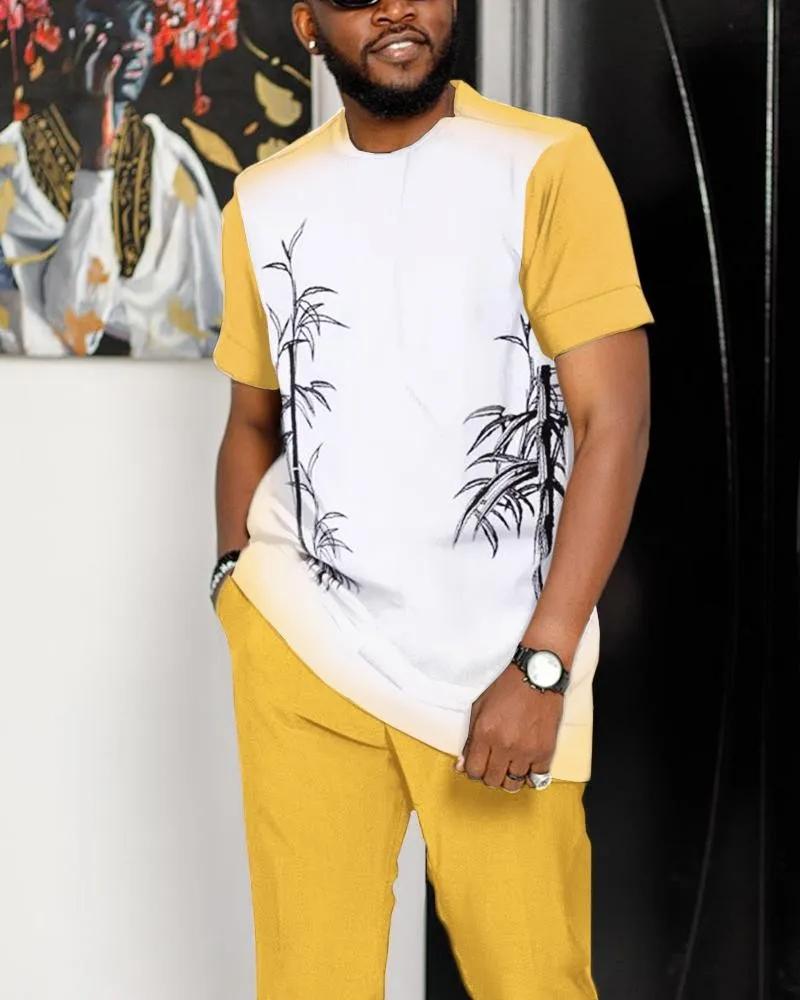 2023 Summer Tracksuit Set Men Fashion Striped Short Sleeve Shirt+Trousers 2 Piece Suit Oversized Breathable Casual Streetwear