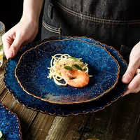 japanes kiln glaze plate creative steak plate hotel western style flat plate shallow plate ceramic tableware dinner plates