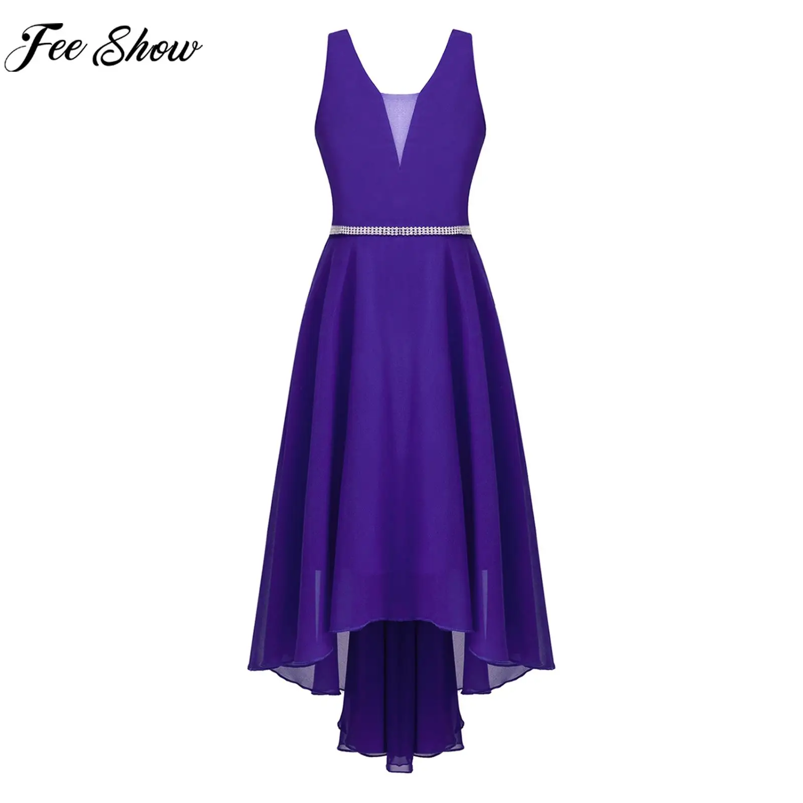 

Little Girls Shiny Rhinestone Princess Party Dress Sleeveless High-Low Hem Chiffon Maxi Dresses for Wedding Birthday Prom