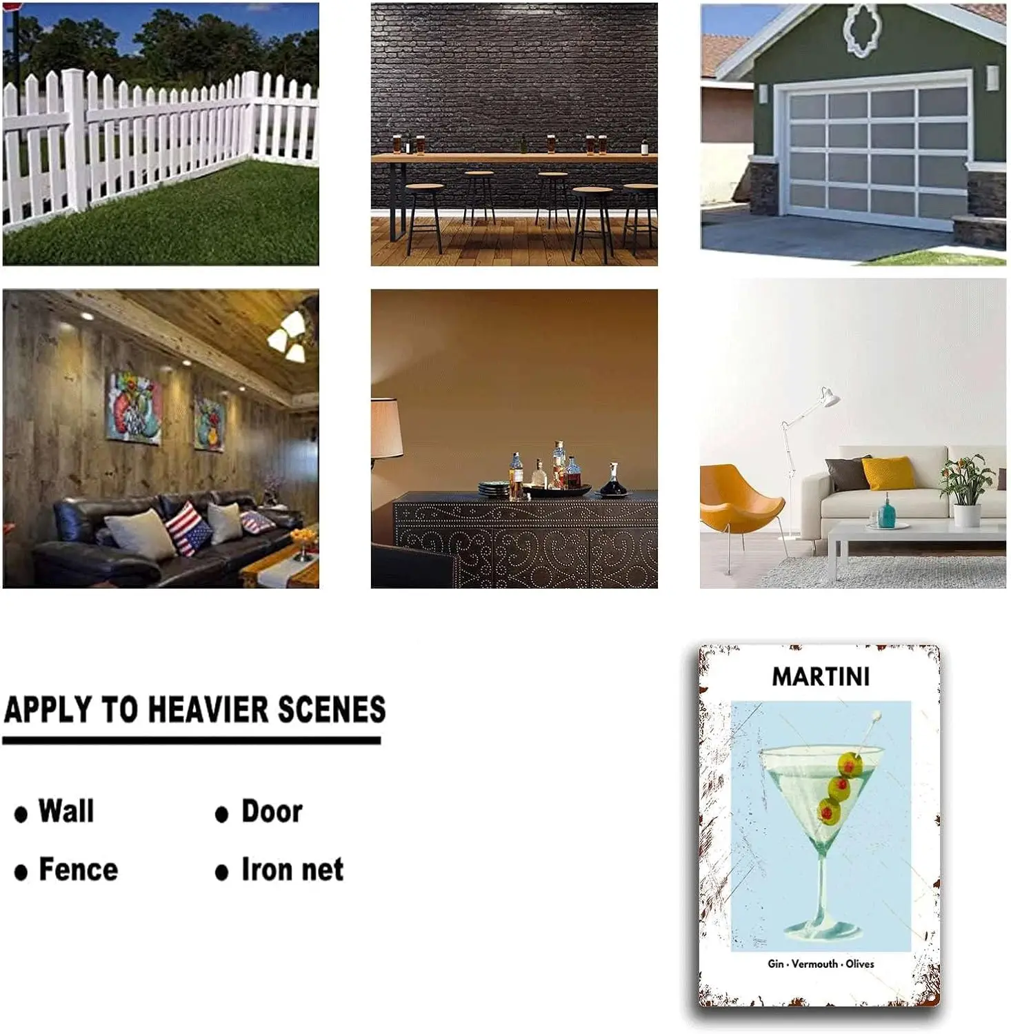 Tn Sgn Mrtn Cocktl Prnt Metl Vntge Декор Br Wll rt 8x12nch