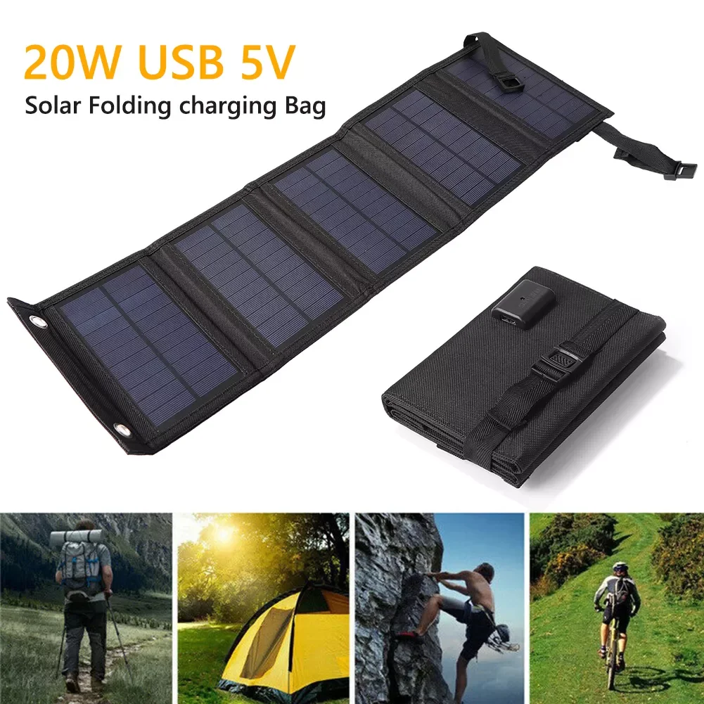

20W 5V Solar Cells Waterproof Folding Solar Cells Pack Output Devices Portable Solar Panels For Phone Charging with Carabiner