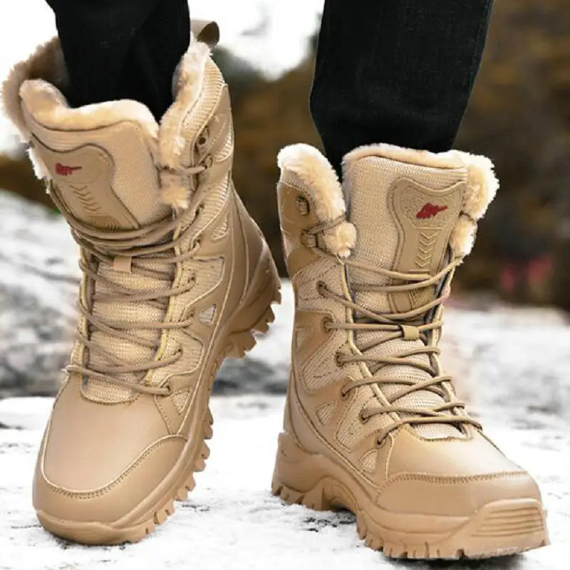 Winter New Large Men's Shoes High top Outdoor Couple Soldier Combat Boots Luvely Mountaineering Plush Warm Adventure Cotton Boot