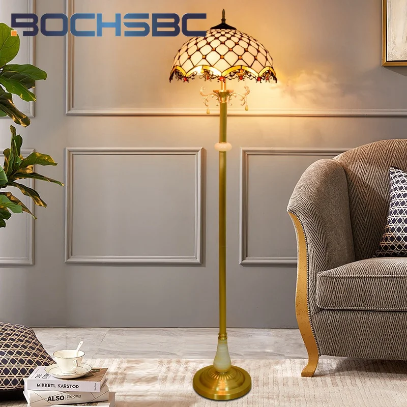 

BOCHSBC витражные лампы Тиффани из чистой меди стоячий светильник в винтажном стиле арт-деко для гостиной столовой