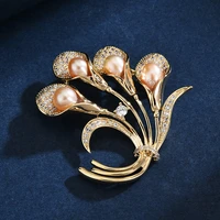 2022 new micro encrusted tulip natural freshwater pearl brooch female high end all match suit corsage temperament clothing pin