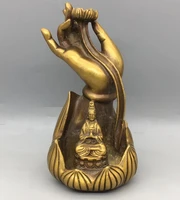 archaize brass buddha hand guanyin backflow incense burner crafts statue